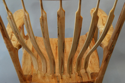 Spalted Sycamore rocking chair, rear view.