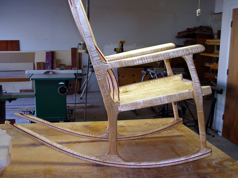 Curly Maple rocking chair with Purpleheart accents.